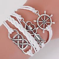 Retro Style Multilayer White Arrow Anchor Heart Love Weave Wrap Bracelet with Rivet