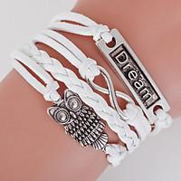 Retro Style Multilayer White Owl Animal Heart Love Weave Wrap Bracelet with Rivet