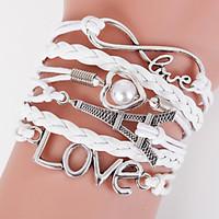 retro style multilayer white eiffel tower heart love weave wrap bracel ...