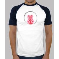 red bear hole shirt navy blue baseball guy