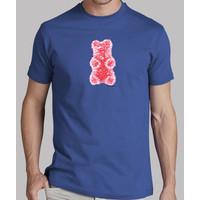 red gummy bear. royal blue shirt guy