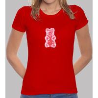 red gummy bear. girl t-shirt tight red