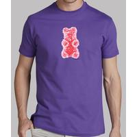 red gummy bear. purple shirt guy