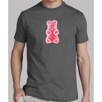 red gummy bear. gray shirt guy