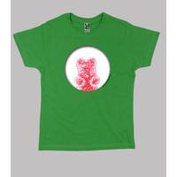 red bear hole. child green shirt