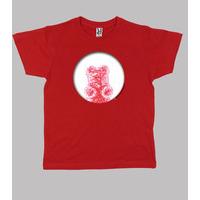 red bear hole. child red shirt