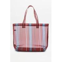 Red Striped Mesh Tote Bag, RED