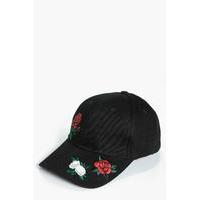 Red Rose Embroidered Cap - black