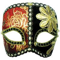 red black eye mask with gold flower on band