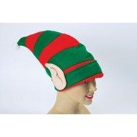 Red & Green Striped Elf Christmas Hat With Ears