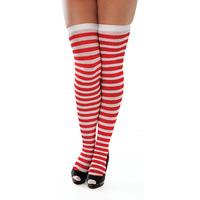 Red & White Ladies Striped Stockings