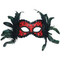 Red Black Feather Eye Mask