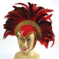 Red Feather Helmet With Jewel & Plume