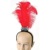 Red Flapper Headband With 3 Feathers