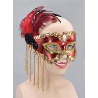 Red Satin Eye Mask With Feathers