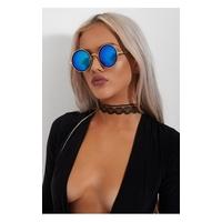 Retro Round Blue Frame Sunglasses