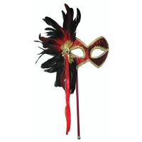 Red Eye Mask With Feathers On Stick