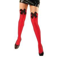 Red Thigh Highs Withblack Satin Ribbons Accessory For Sexy Lingerie Stockings