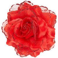 red rose hair corsage with glitter