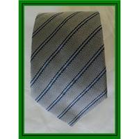 REISS - Silver Grey with Blue Diagonal Stripes - Silk Tie
