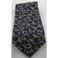 Rene Chagal blue and gold bridle and stirrup print tie