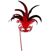 Red Ladies Marquise Eye Mask On Stick