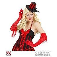 Red Lace With Fringes Lycra Satin & Sequin Gloves For Fancy Dress Costumes