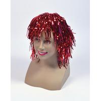 Red Tinsel Bob Wig With Fringe