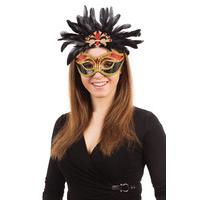 Red Black Gold Carnival Feather Eye Mask