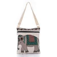 retro women canvas crossbody bag embroidered elephant print zipper sho ...