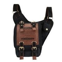 Retro Men Shoulder Bag Canvas Leather Irregular Cross-body Messenger Bag Military Travel Sling Bag Khaki/Black