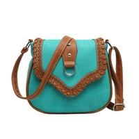 Retro Women Crossbody Bags PU Leather Woven Splice Shoulder Messenger Bag Small Handbag Satchel Tote