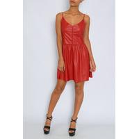 Red PU Strappy Skater Dress