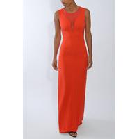 Red Mesh Panel Cut Out Maxi Dress