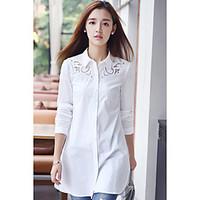 Real shot 2016 autumn new Korean Fan large size women openwork embroidery shirt female long section