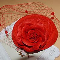 Red Rose Hat Shape Fascinator for Party Hair Jewelry