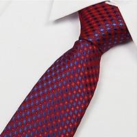Red Dark Blue Diamond Pattern Men Polyester Yarn Tie Necktie