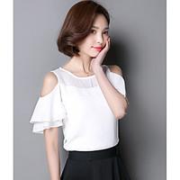 Real shot summer 2016 women#39;s chiffon shirt short-sleeved t-shirt lady solid color flouncing strapless clothes tide