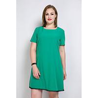 Really Love Women\'s Plus Size Casual/Daily Holiday Sexy Simple Cute Loose T Shirt Tunic Dress, Solid Color Block Round Neck Knee-length Short Sleeve