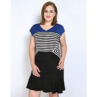 Really Love Women\'s Plus Size Casual/Daily Party Sexy Vintage Street chic A Line Sheath T Shirt Dress, Striped Color Block V Neck Above KneeShort