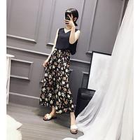 Real shot spot summer new female chiffon vest floral wide leg pants two sets of suit