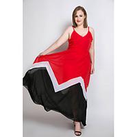 Really Love Women\'s Plus Size Beach Party Sexy Vintage Street chic Sheath Chiffon Swing Dress, Color Block Patchwork Strap Maxi Sleeveless Polyester
