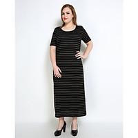 Really Love Women\'s Plus Size Casual/Daily Holiday Sexy Vintage Simple Shift T Shirt Tunic Dress, Striped Round Neck Maxi Short SleeveCotton Polyester