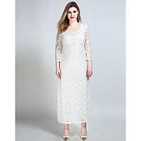 Really Love Women\'s Plus Size Going out Party Sexy Vintage Street chic Shift Sheath Lace Dress, Solid Round Neck Maxi ¾ Sleeve Cotton Polyester Spandex