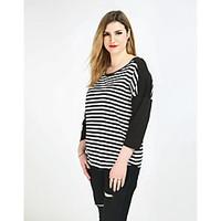 Really Love Women\'s Plus Size Casual/Daily Holiday Sexy Vintage Simple Spring Summer T-shirt, Striped Color Block Patchwork Round Neck Long Sleeve