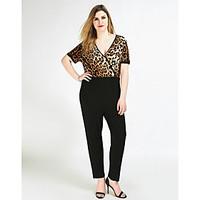 Really Love Women\'s High Rise Work Casual/Daily Holiday Jumpsuits, Sexy Vintage Simple Straight Leopard Color Block Spring Summer Fall