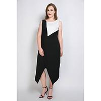 Really Love Women\'s Plus Size Casual/Daily Party Sexy Vintage Street chic A Line Loose Sheath Dress, Color Block Round Neck Midi Asymmetrical