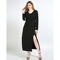 Really Love Women\'s Plus Size Casual/Daily Party Sexy Vintage Simple Shift Sheath Tunic Dress, Solid V Neck Maxi Long Sleeve Cotton Polyester Spandex
