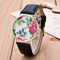 Reloj Mujer Women\'s Fashion Casual Wrist Watch Top Selling Ladies Watches Beautiful Rose Dial Pu Leather Band