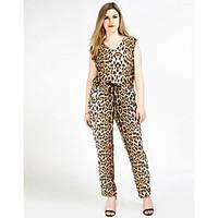 Really Love Women\'s High Rise Going out Casual/Daily Holiday Jumpsuits, Sexy Vintage Street chic Straight Slim Knitting Sexy Leopard All Seasons